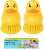 GTOTd Cute Ducky Washing Dish Brush（2 Pack）Ergonomic Palm Scrubber with Handle for Potato Vegetable Fruit Kitchen Gadgets White Elephant Gifts Accessories Stuff Household Cleaning Dishwashing Supplies