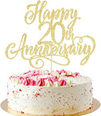 golden Glitter Happy 20th Anniversary Cake Topper - for Wedding Anniversary/Company Anniversary Party / 20th Birthday Party Decorations