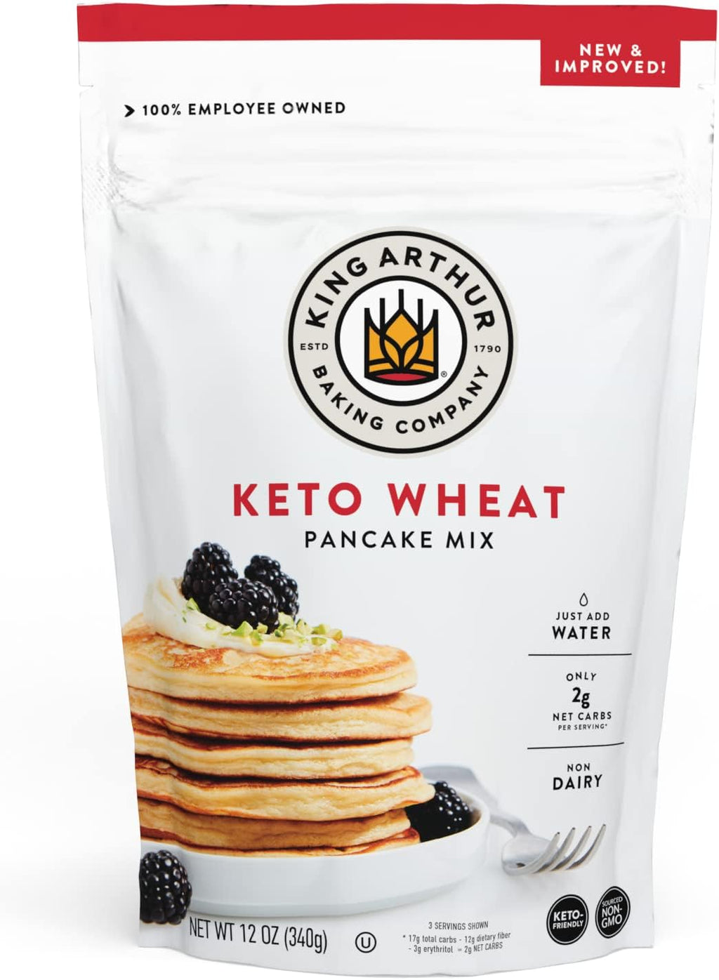 King Arthur Keto Wheat Pancake Mix: Low Carb, High Protein Breakfast Solution - Just Add Water for Fluffy Pancakes or Waffles - Non-GMO, Kosher Certified, 12 oz Pouch