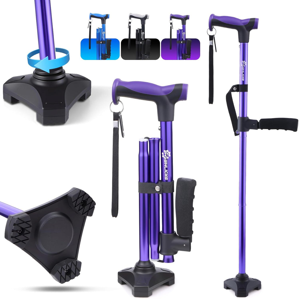 Adjustable Walking Cane for Women & Men for Stability, Self Standing Cane with Second Handle for Standing, 350lbs Heavy Duty Foldable Collapsible Folding Cane, Walking Sticks for Seniors & Adult