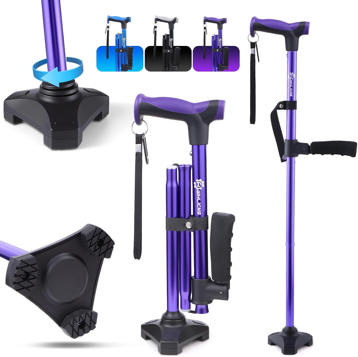 Adjustable Walking Cane for Women & Men for Stability, Self Standing Cane with Second Handle for Standing, 350lbs Heavy Duty Foldable Collapsible Folding Cane, Walking Sticks for Seniors & Adult