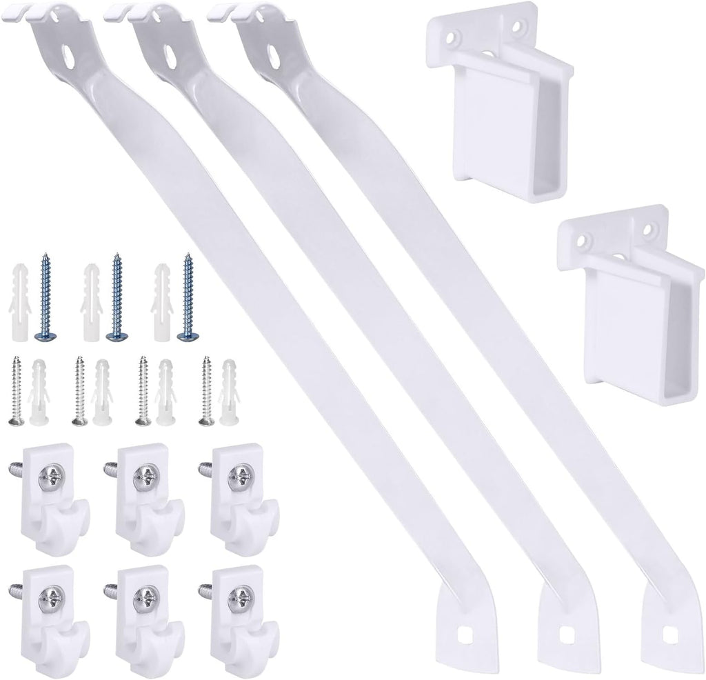 12 Inch Wire Shelf Brackets Set, 3 Pack Metal Shelf Supports + 6 Shelf Clips & 2 End Brackets, Wire Shelving Accessories for Wardrobe and Wall Bracket Installation