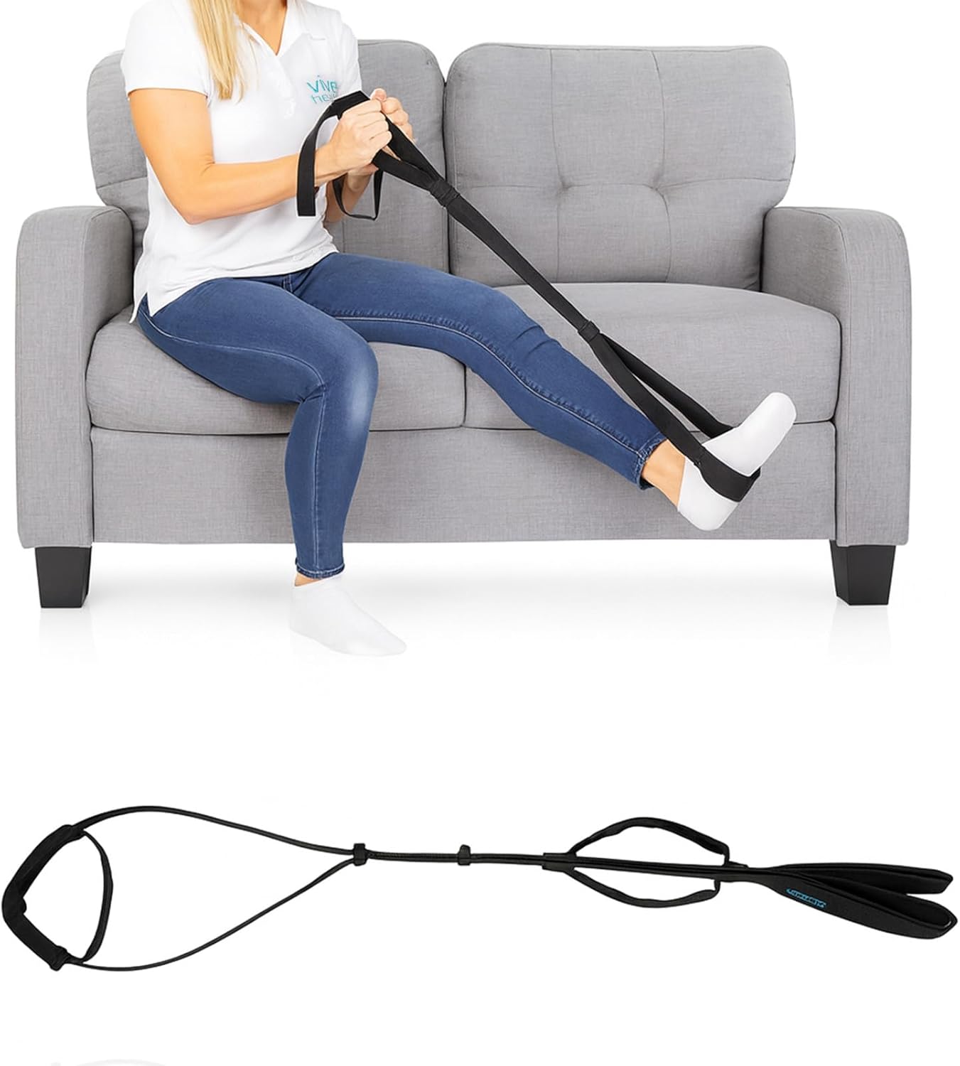 Vive Proflex Strap - Physical Therapy Leg Lifter Assist with Nylon Webbing for Recovery, Stretching - Loop with Hand Grips - Lift Foot, Calf - Rigid for Elderly, Handicapped, Injury, Car and Bed
