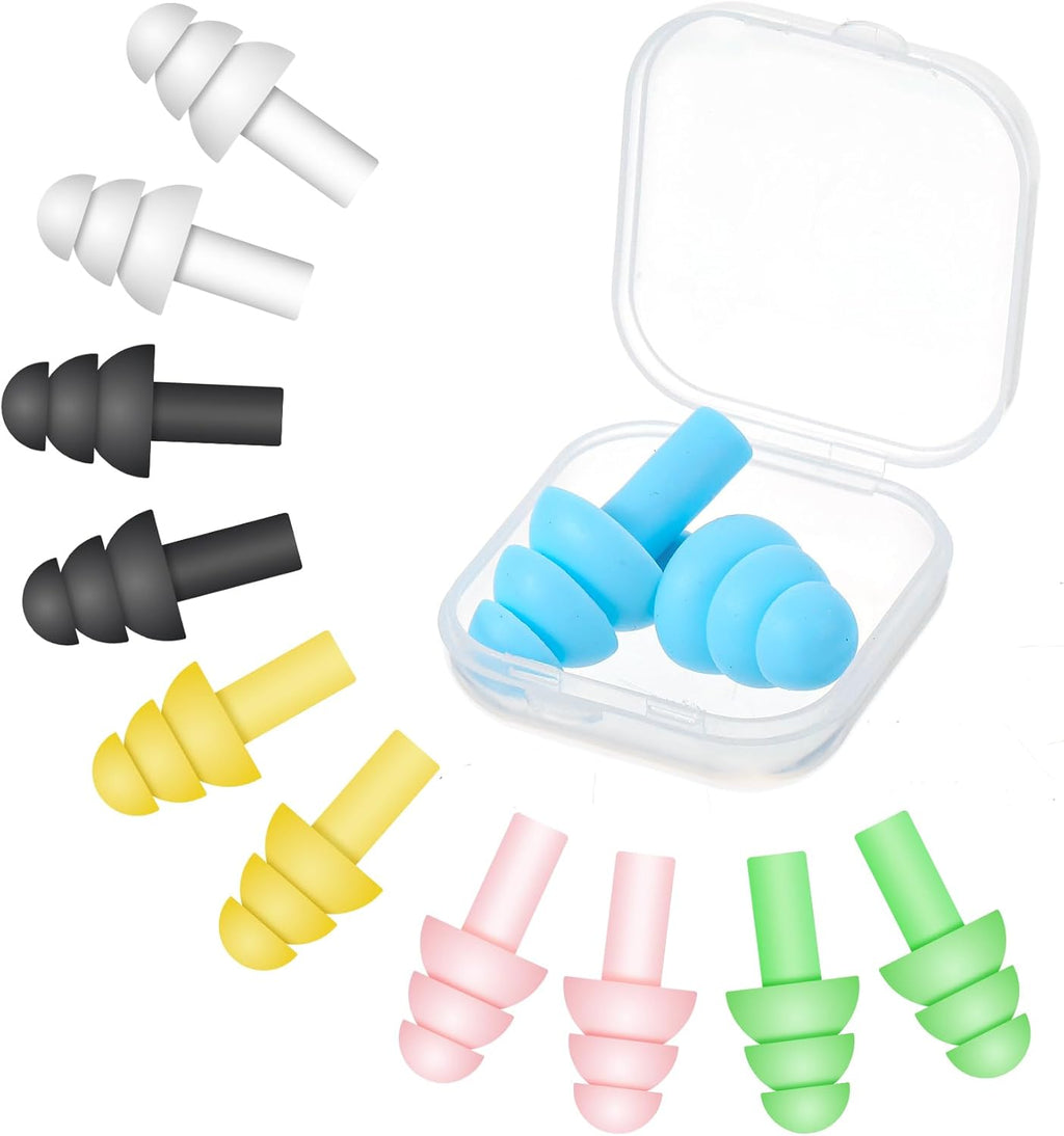 6 Pair Silicone Earplugs, Soft Reusable Noise Cancelling Ear Plugs for Sleeping Noise Reduction earplugs for Snoring Blocking for Travel, Work and Loud Environment (6 Colours