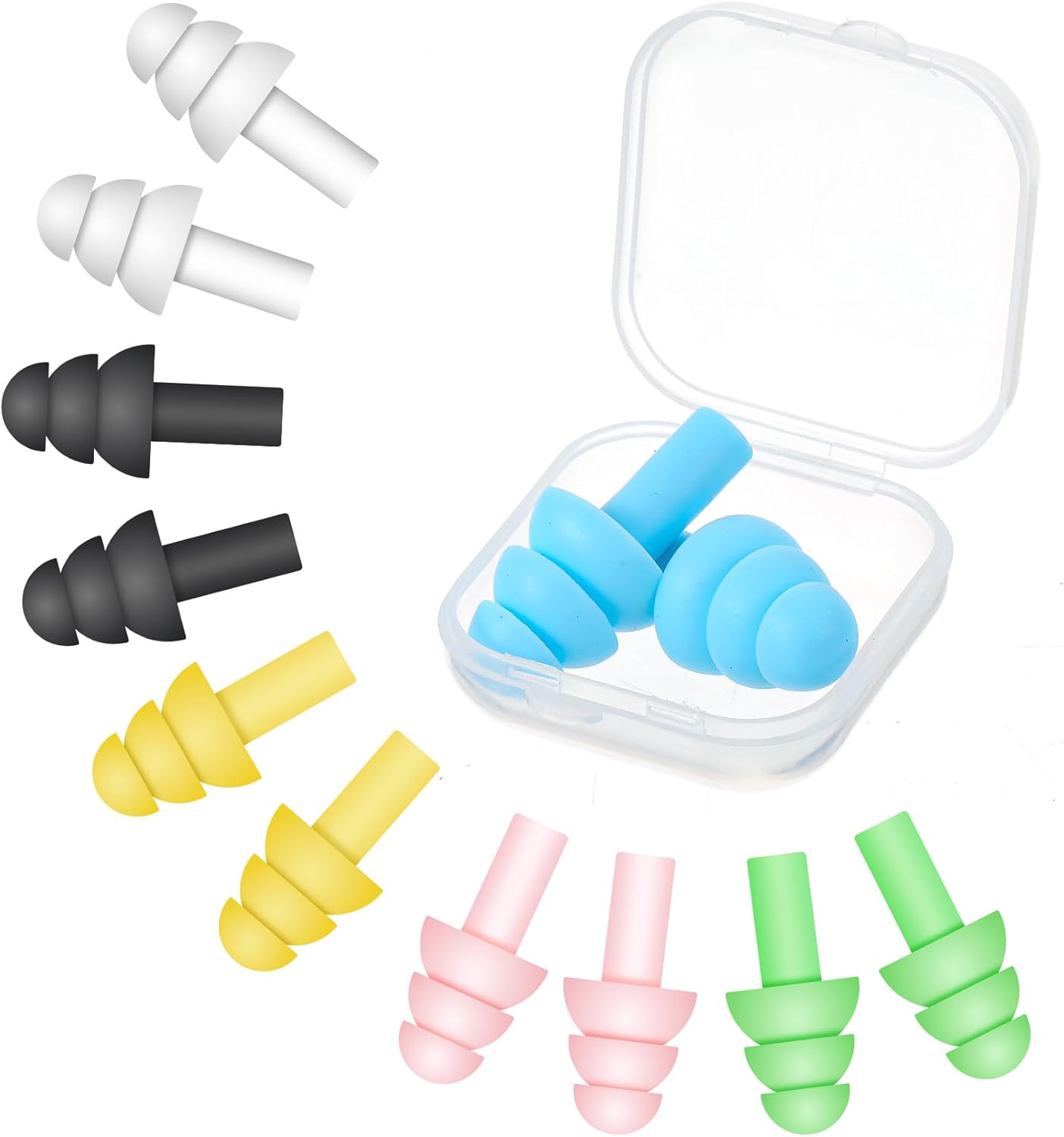 6 Pair Silicone Earplugs, Soft Reusable Noise Cancelling Ear Plugs for Sleeping Noise Reduction earplugs for Snoring Blocking for Travel, Work and Loud Environment (6 Colours