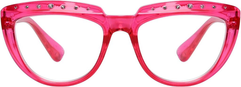Eyekepper Reading Glasses for Women Rhinestone Readers Oversize Half-Moon Design Eyeglasses - Red+3.00