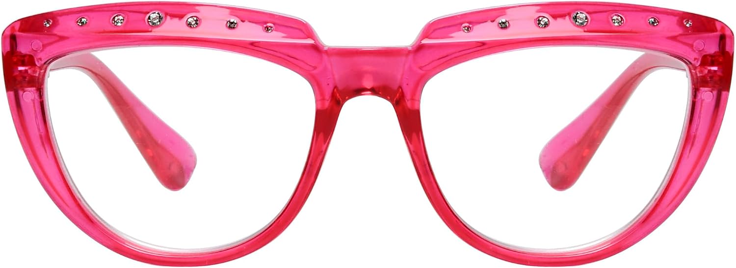 Eyekepper Reading Glasses for Women Rhinestone Readers Oversize Half-Moon Design Eyeglasses - Red+3.00