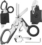 Heavy Duty 6 in 1 Multipurpose Emergency Trauma Shears Scissors with Holster - Outdoor Camping Rescue Tools with Glass Breaker & Strap Cutter Stainless Steel Foldable Scissors Pliers Silver
