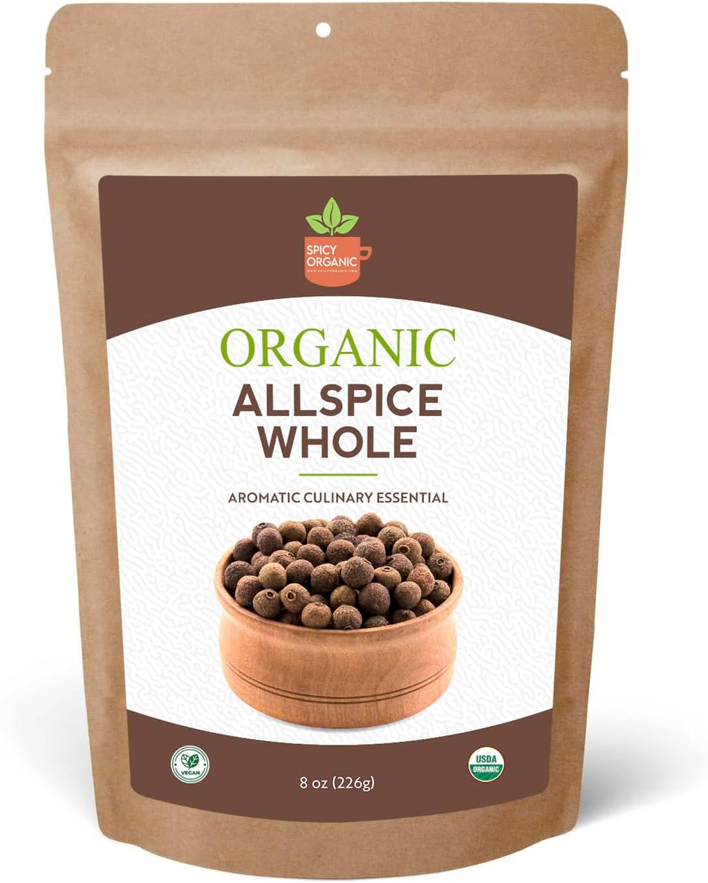 SPICY ORGANIC Pure Organic Allspice Berries Whole 8 oz. – Certified USDA Organic - Premium Pimento Seeds and Peppers for Baked Goods, Pickles, Marinades, Stews, and Sauces.