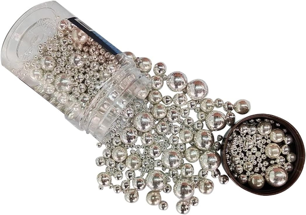 Edible Silver Sugar Pearls Candy Sprinkles 120G/ 4.23Ounce Baking Cake Sprinkles Cupcake and Cake Topper Cookie Decorations Wedding Party Valentines Halloween Christmas Supplies