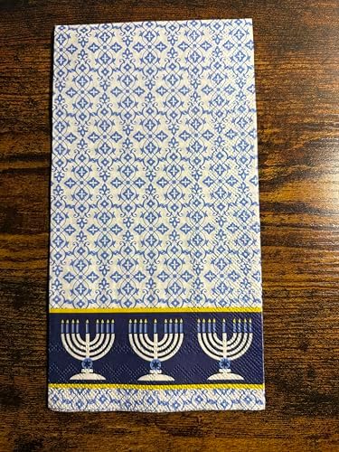IHR Ideal Home Range Dinner Napkins Disposable 3-Ply Paper Hand Towels, 8.5" x 4.5", Festive Lights (Blue), 16-Count