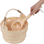 AIZYR Sauna Bucket and Ladle Set - Pine Wood Barrel with Plastic Liner and Handle for Sauna Hot Spring Bath Massage Bathtub