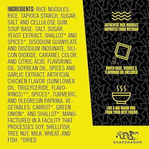 Snapdragon Chicken Pho Instant Noodle Bowl Six Pack, Rich Chicken Flavored Broth with Rice Noodles, Gluten Free, No Artificial Flavors, 6 2.1oz Bowls