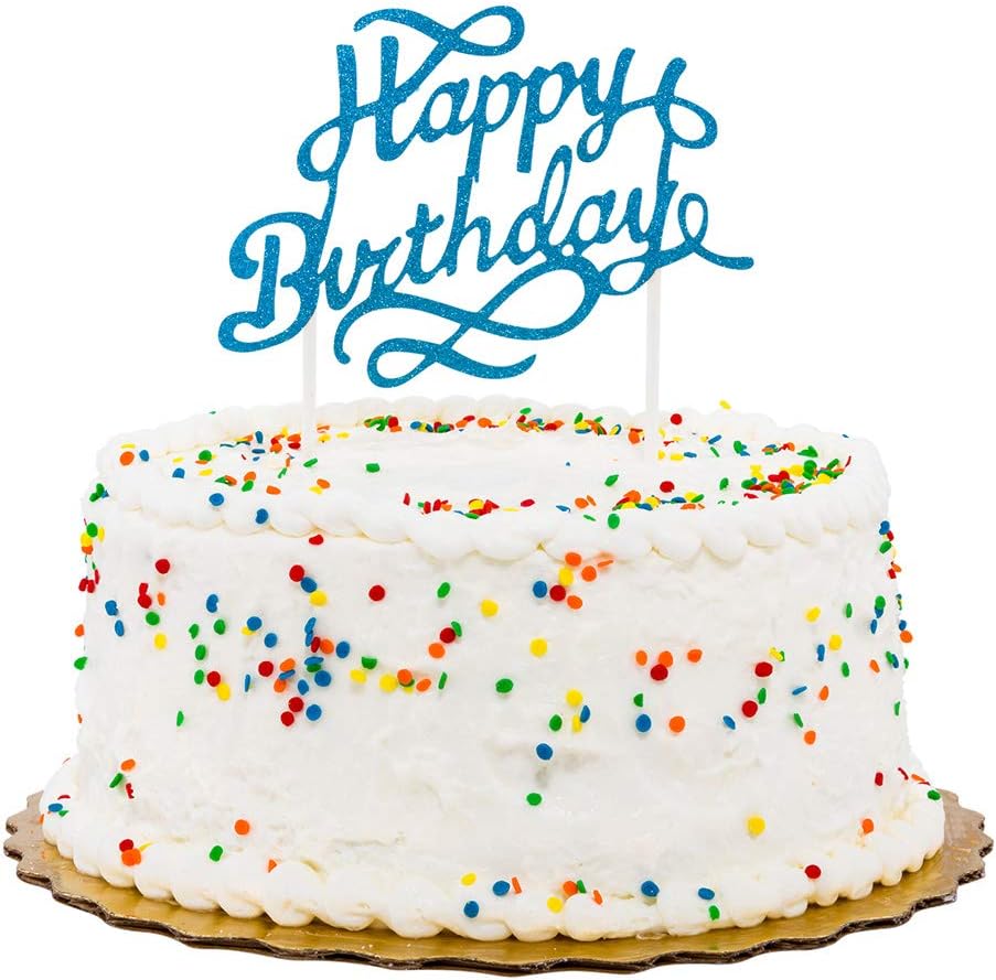 Restaurantware Top Cake 6 X 6 Inch Cake Toppers 10 Happy Birthday Cake Topper Inserts - Durable With Glitter Detail Blue Paper Cake Decoration Birthday Baby Shower Wedding Supplies