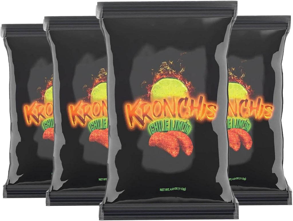 Kronchis Chile Limón Corn Chips, Spicy Snack with Zesty Kick, Lime Flavored Crunchy Treat, Vegan Chips Variety Pack, Bold Vegetable Snack for Anytime Munching, 4oz Bags, 4 Pack