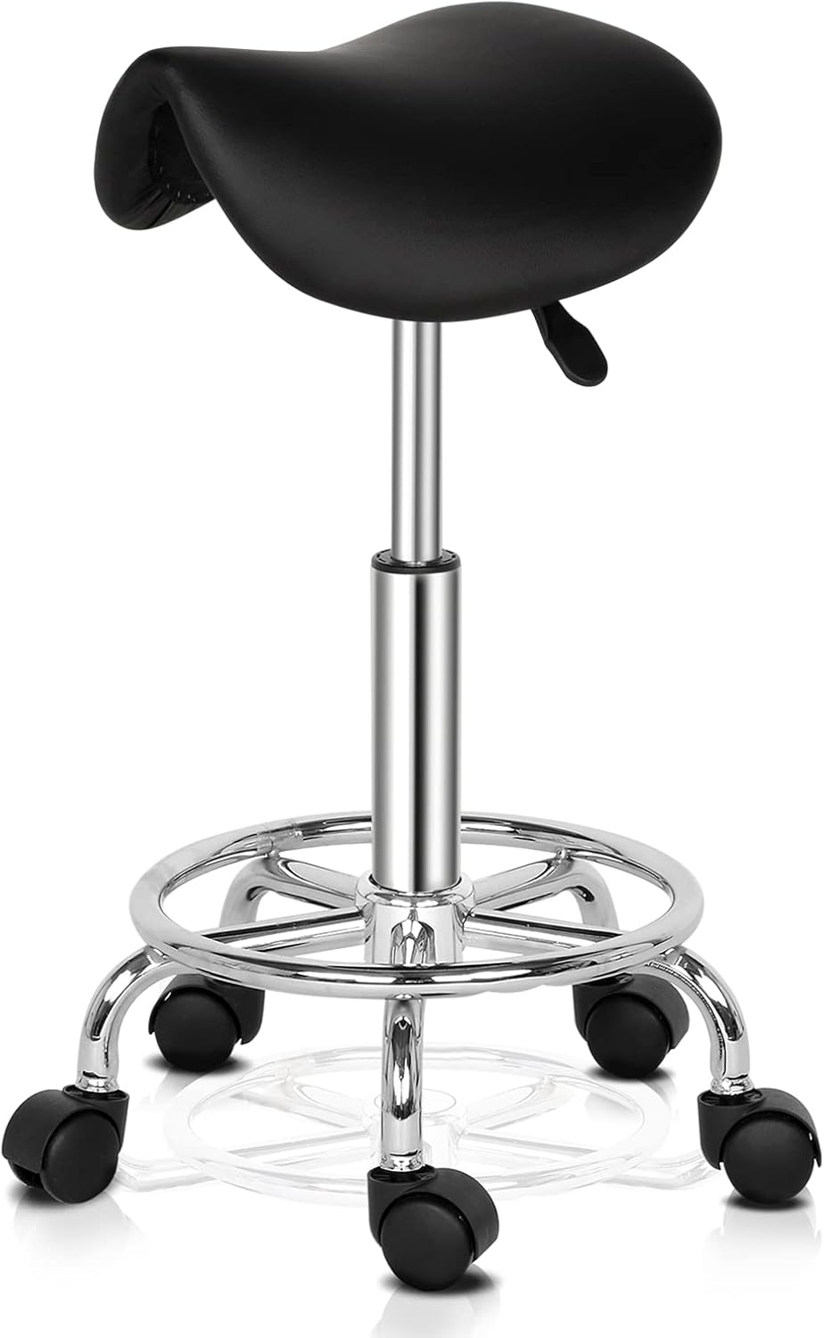 Bonnlo Adjustable Saddle Salon Stool Hydraulic Gas Lift Chair, Swivel Rolling Wheels & Ergonomic, for Hairdressing Manicure Tattoo SPA Beauty Therapy Bar Studio, Black