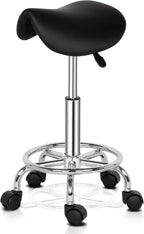 Bonnlo Adjustable Saddle Salon Stool Hydraulic Gas Lift Chair, Swivel Rolling Wheels & Ergonomic, for Hairdressing Manicure Tattoo SPA Beauty Therapy Bar Studio, Black