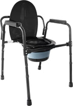 PEPE Mobility 3-in-1 Bedside Commode with Sturdy Dual-Crossbar Support Construction, Stable Commode Chair with Bucket, 300 Lbs Weight Capacity, Black