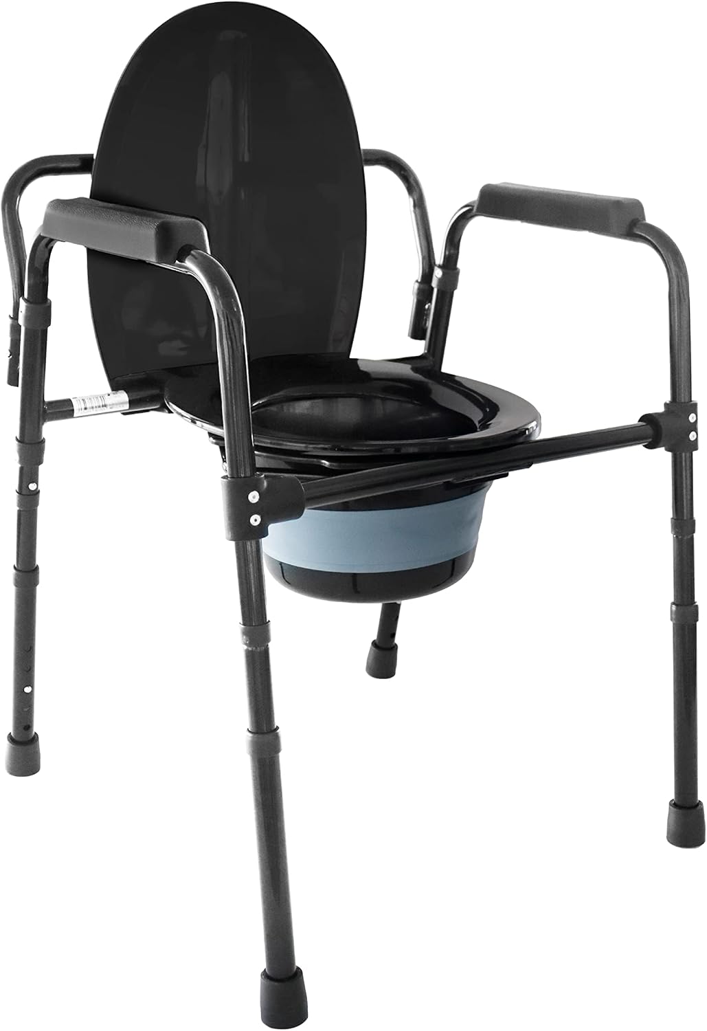 PEPE Mobility 3-in-1 Bedside Commode with Sturdy Dual-Crossbar Support Construction, Stable Commode Chair with Bucket, 300 Lbs Weight Capacity, Black