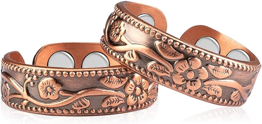 Vicmag 2PCS Copper Magnetic Rings for Women Ring for Fingers with 4X Magnets 100% Solid Pure Copper Gift Adjustable