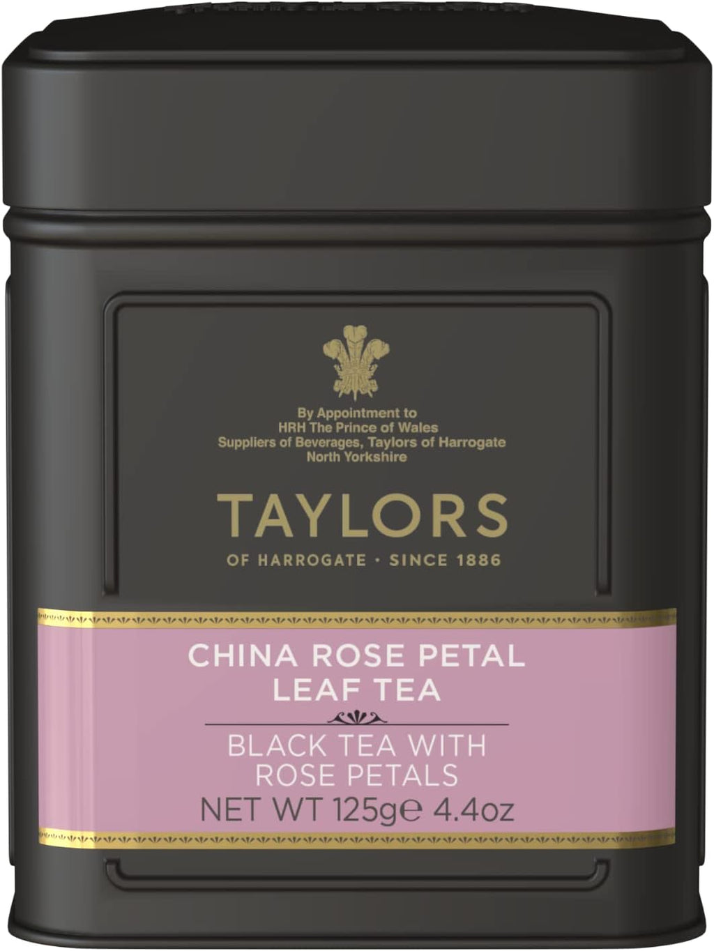 Taylors of Harrogate China Rose Petal, Black Tea, Loose Leaf, 4.41 Ounce Tin Caddy, Fragrant, Delicate, and Floral, Caffeinated, Premium Whole Leaf Tea