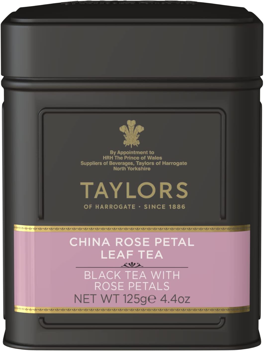 Taylors of Harrogate China Rose Petal, Black Tea, Loose Leaf, 4.41 Ounce Tin Caddy, Fragrant, Delicate, and Floral, Caffeinated, Premium Whole Leaf Tea