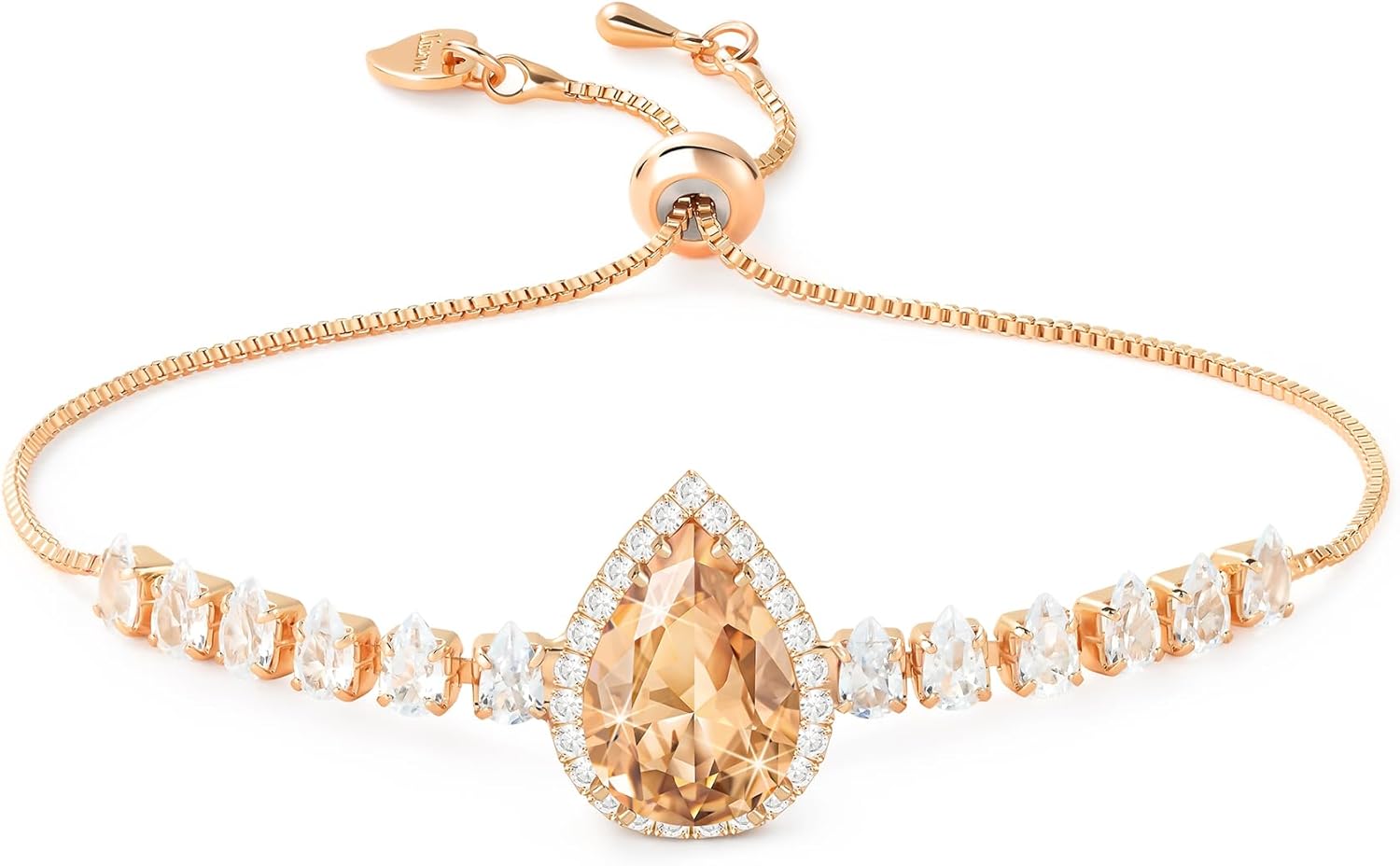 Linawe Crystal Imitation Diamond Rhinestone Charm Bracelets for Women, Gold/Silver/Rose Gold Adjustable Chain Bracelet, Teardrop Birthstone Cubic Zirconia Prom Costume Wedding Jewelry