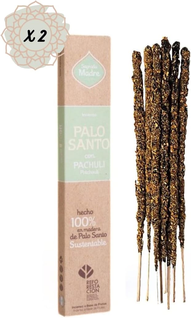 Sagrada Madre Palo Santo Incense Sticks - Natural Smudge Sticks for Cleansing, Meditation, Relaxation - Vegan, Slow-Burning, Low Smoke - Handmade in Argentina - 9”, 16 Pieces, (Patchouli)