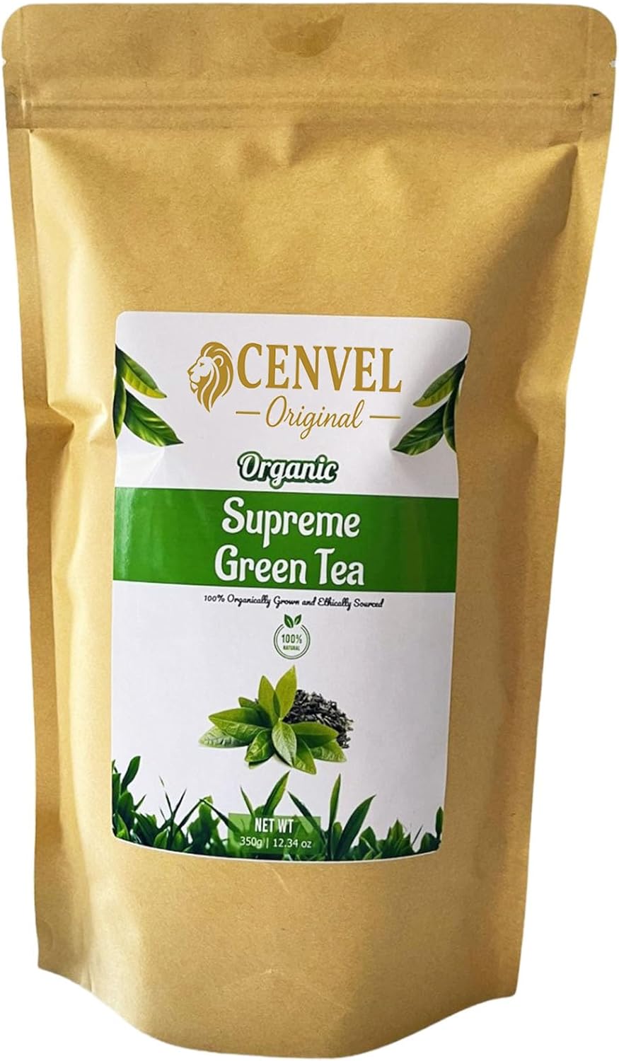 CENVEL® Organic Supreme Loose Green Tea Leaves 12.34 Oz | 100% Pure & Natural Tea | Single Origin | Premium Large-Leaf | Rich in Antioxidants (350g)
