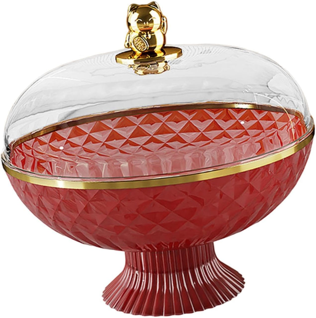 Fruit Bowl Fruit Plate Round Multipurpose Decorative Tray Fruit Basket with Lid Fruit Stand for Hotel Fruit Vegetable Storage, Red