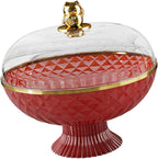 Fruit Bowl Fruit Plate Round Multipurpose Decorative Tray Fruit Basket with Lid Fruit Stand for Hotel Fruit Vegetable Storage, Red