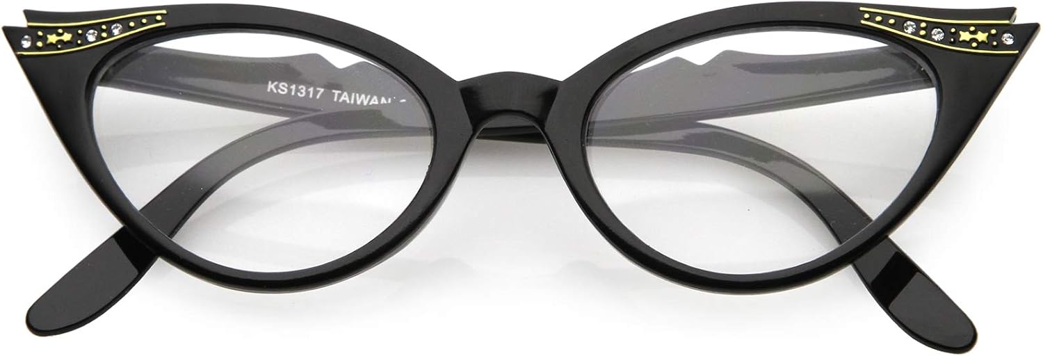 zeroUV Women's Retro Rhinestone Embellished Clear Lens Cat Eye Glasses 51mm