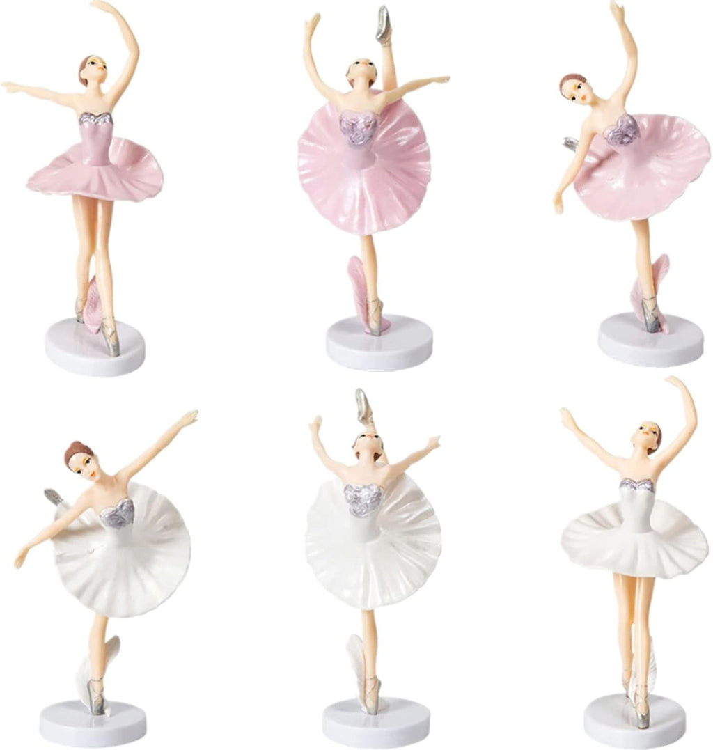 6 Pcs Ballet Girl Cake Topper Dancing Ballerina Girl Figurine Cake Decorations Pink Cake Toppers for Ballet Girl Baby Shower Birthday Party Wedding Decoration