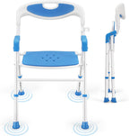 Adjustable Height Foldable Shower Chair with Back for Elderly & Disabled – Sturdy Non-Slip Shower Seat for Indoor & Travel Use