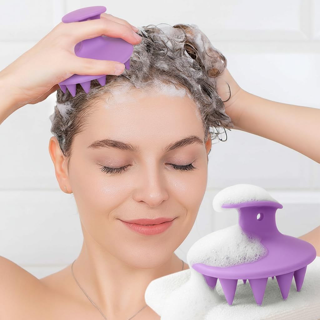 Hair Brushes with Scalp Massager Shampoo Brush, Silicone Hair Scrubber with Soft Bristles for Shower, Wet(Purple)