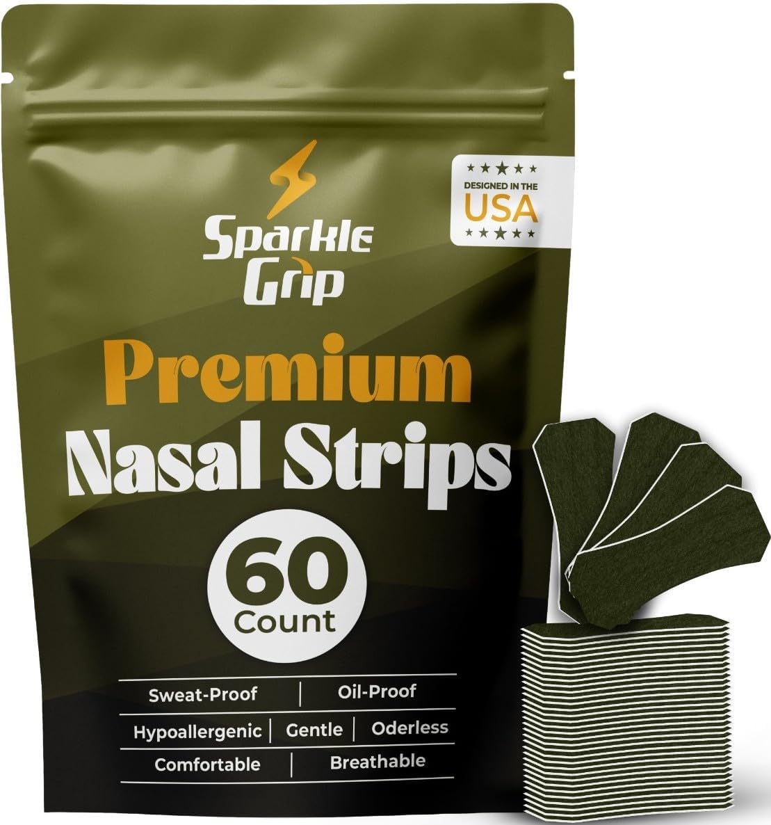 Nasal Strips for Snoring (60 Count) Nasal Strips for Sleeping - Nose Strips for Breathing | Athletic Nasal Strips | Wide Body | Oil & Sweat Proof Adhesive | Extra Strength| Size Fits All. USA Brand
