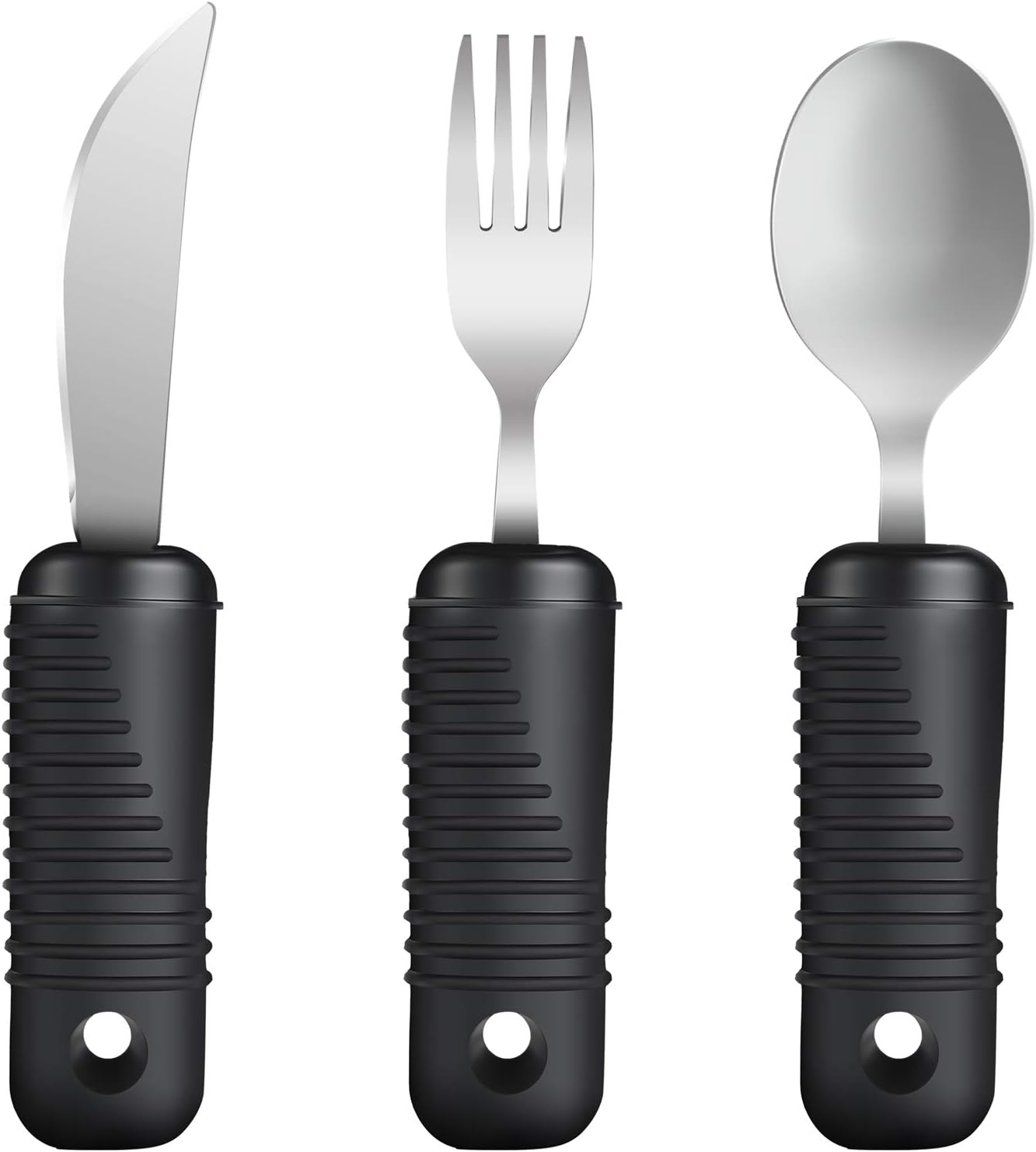 YPC Adaptive Utensils,Easy Grip Silverware,Built-Up Fork,Spoon and Rocker Knife for Adults,Elderly,Arthritis,Tremors and Parkinsons,3 Piece Set