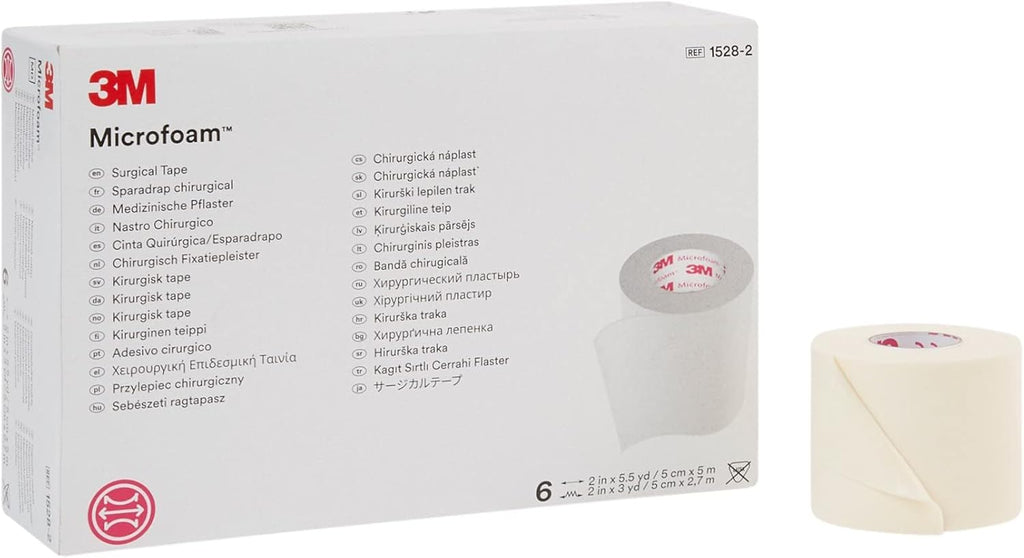 3M Microfoam Surgical Tape, Non-Sterile, Water-Resistant, White, 2 in x 5 1/2 yds, 6 Count