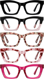 Oprah Reading Glasses for Women-5 Pack Blue Light Blocking Square Fashion Readers with Spring Hinge Computer Eyeglasses(Mix1, 1.50x)