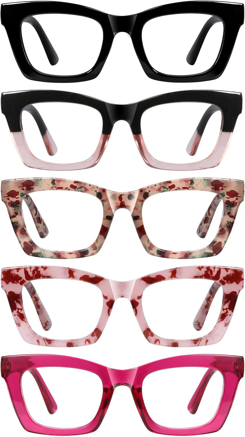 Oprah Reading Glasses for Women-5 Pack Blue Light Blocking Square Fashion Readers with Spring Hinge Computer Eyeglasses(Mix1, 1.50x)