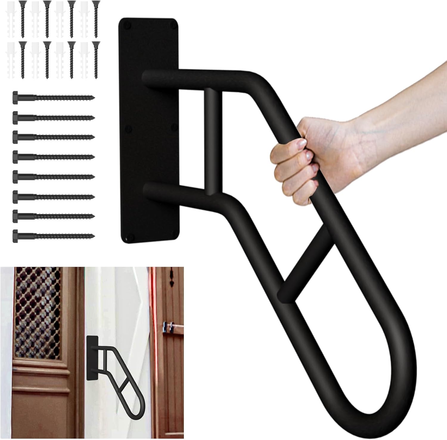 Upgrade Handrails for Outdoor Steps, 28.7” Safety Grab Bars for Stairs, Wall Mount Stainless U-Shaped Steel Handrail, Railings for 1-3 Steps Indoor for Elderly, Kids, Disabled, Pregnant Women