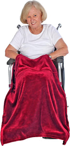 Granny Jo Products Lightweight Wheelchair Blanket, Warm Fleece, with Pockets (Merlot)