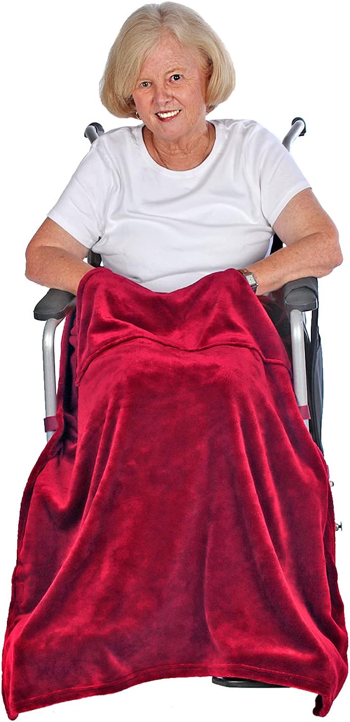 Granny Jo Products Lightweight Wheelchair Blanket, Warm Fleece, with Pockets (Merlot)