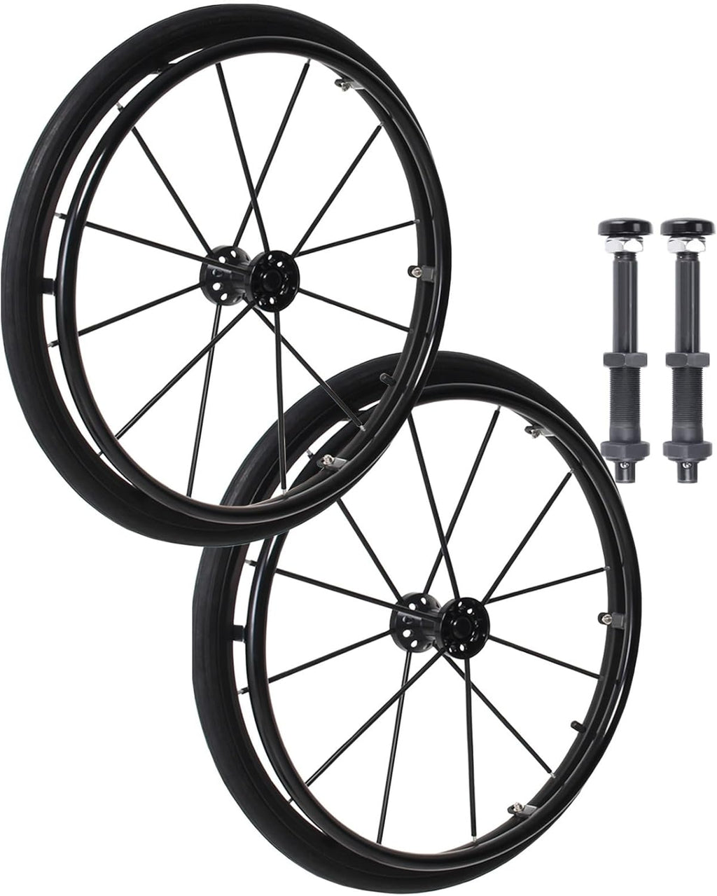 2 Pcs Wheelchair Rear Wheels 24" Pneumatic Rubber Tires, Quick Release Aluminum Hub with Bearing and Axle 1/2" Replacement Wheelchair Wheels, Manual Wheelchair Rear Wheel(Black)