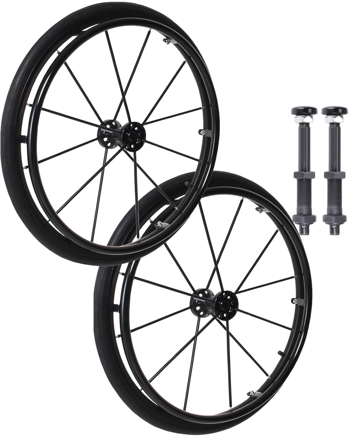 2 Pcs Wheelchair Rear Wheels 24" Pneumatic Rubber Tires, Quick Release Aluminum Hub with Bearing and Axle 1/2" Replacement Wheelchair Wheels, Manual Wheelchair Rear Wheel(Black)