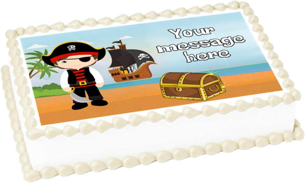 Pirate Boy 1/2 sheet (16 x 10 in.) Edible cake topper image Birthday Party Decoration.
