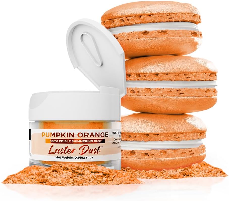 Luster Dust - Pumpkin Orange (4g 1x Jar) | Edible Vegan Dust & Paint for Cake Decorating, Ice Cream, Desserts, Cocktails and Beverages by Bakell