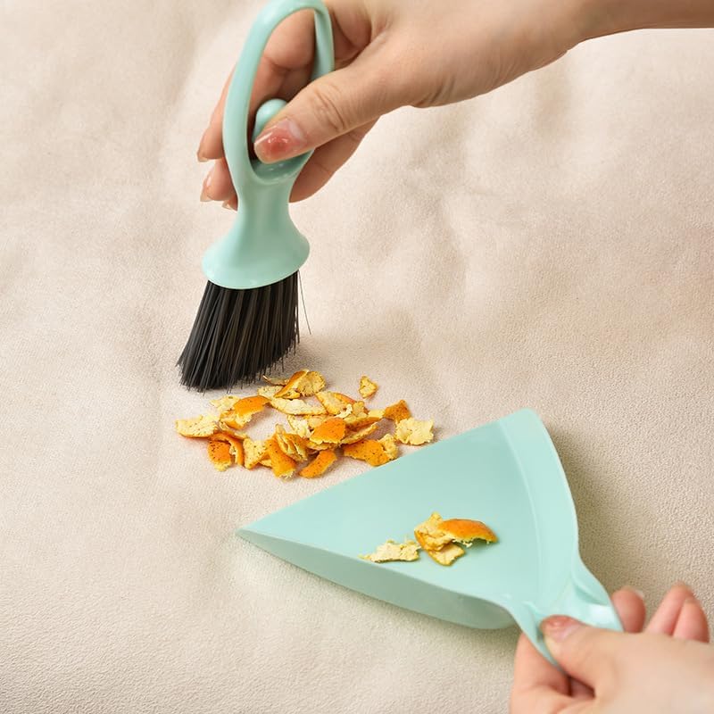 Mini Desktop Cleaning Brush & Dustpan Set: Keyboard, Drawer Gap Cleaning Tool for Desk, Table, Counter, Shelf Small Broom Kit (Light Blue)