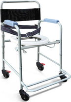 Aliseniors 3-in-1 Rolling Shower Chair with Wheels, Bedside Commode Transport Wheelchair, Waterproof Inside Bathroom & Toilet Chair for Handicap, Elderly, Injured or Disabled, 250 lbs