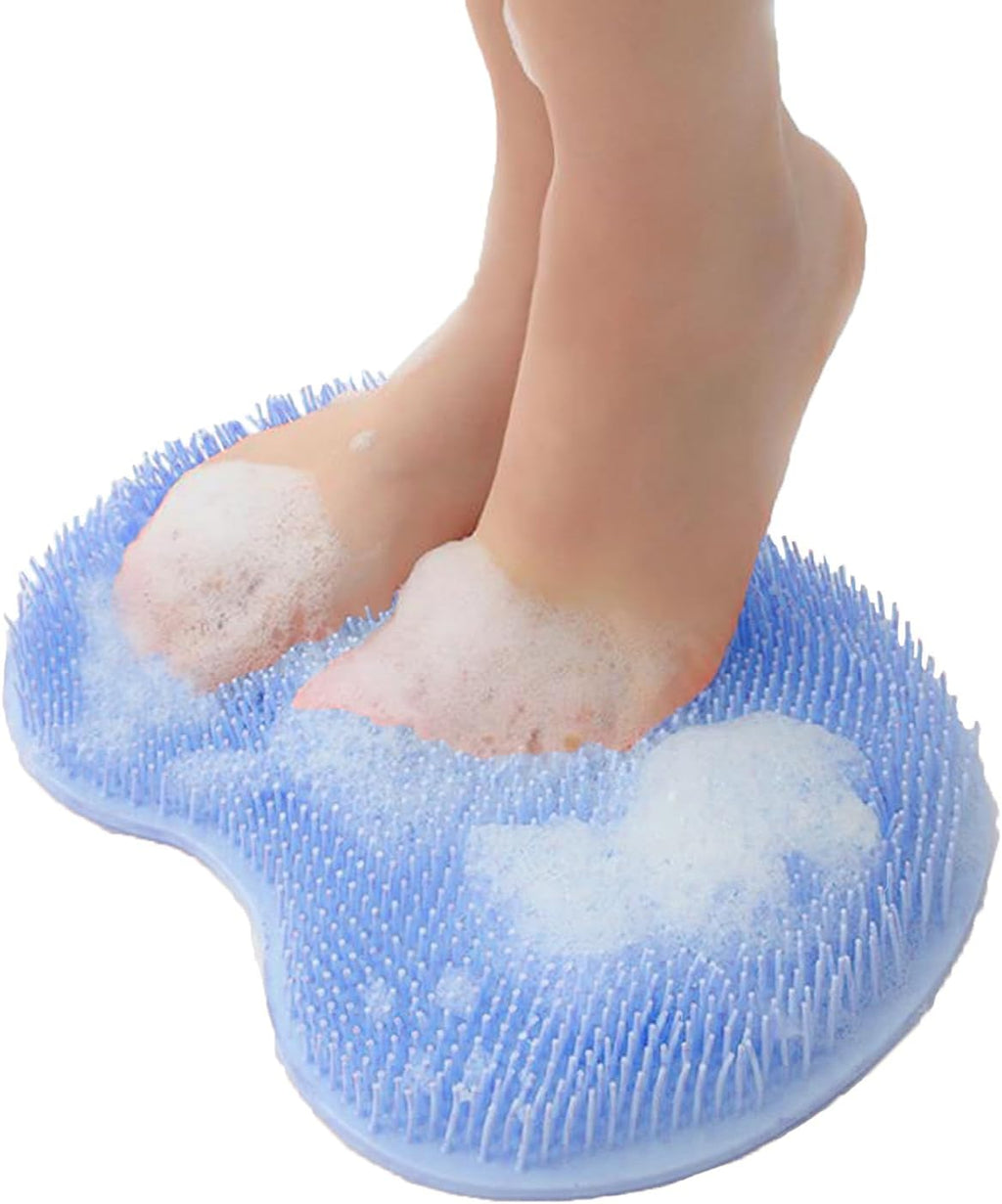 Shower Foot and Back Scrubber Mat,Wall Mounted Shower Foot Scrubber with Suction Cups,Exfoliating Silicone Massage Foot Cleaner for Shower(Blue)